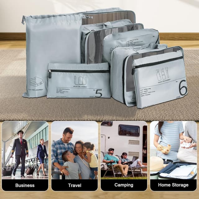 Thumbnail 6 de TEUYOE 7 Stück Koffer Organizer Set grau