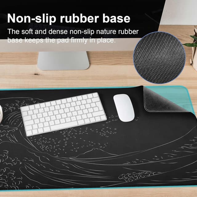 Detalle de DAWNTREES Long Mouse Mat (900 x 400 x 3 mm) – Black Gaming Desk Pad with Non-Slip Rubber Base