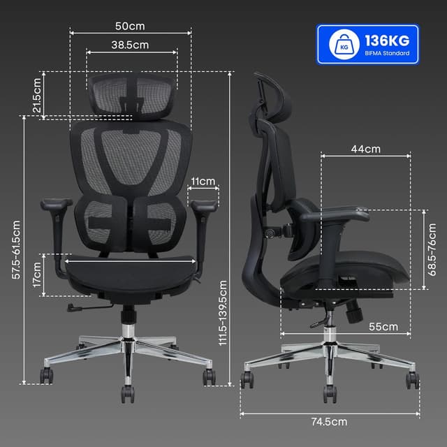 Detalle 2 de FLEXISPOT Sedia ergonomica da ufficio con supporto lombare Dual-Wing, poggiatesta e braccioli 3D (nero)