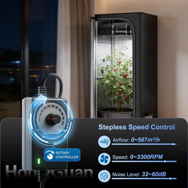 Detalle de Hon&Guan 150-mm Inline-Rohrventilator regelbar (587 m³/h, 150 mm, EU-Stecker) – Abluft für Bad, Keller, Garage