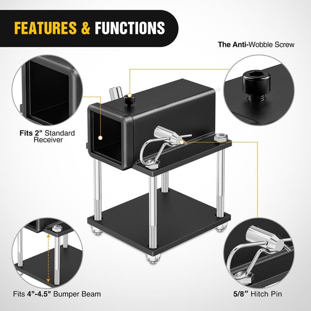 Detalle de Nilight RV Bumper Hitch Receiver (2 in x 2 in) for 4–4.5 in Steel Bumper Beams, 2,000 lbs Capacity, Bolt-On
