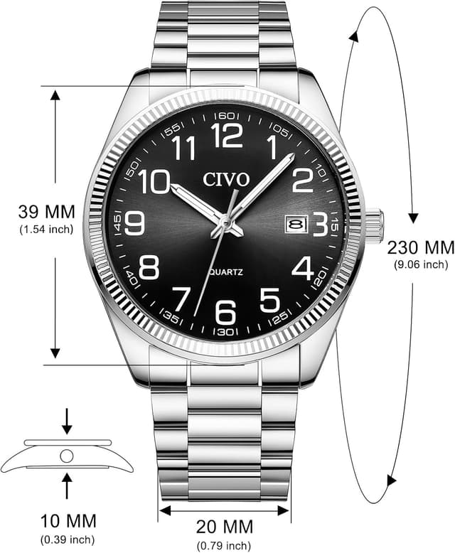 Thumbnail 6 de CIVO Orologio Uomo analogico facile da leggere con quadrante grande da 39 mm (argento)