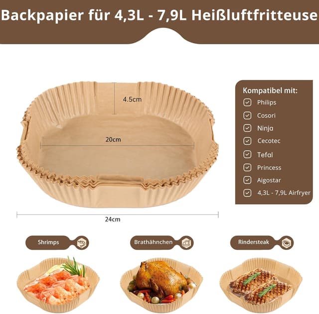 Thumbnail 1 de 150 Stück Backpapier für Heißluftfritteuse 20–24 cm