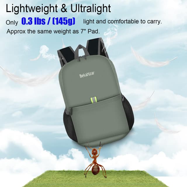 Detalle 2 de Bekahizar Small Rucksack 15L Packable Backpack (Grey Green) – ultralight foldable daypack