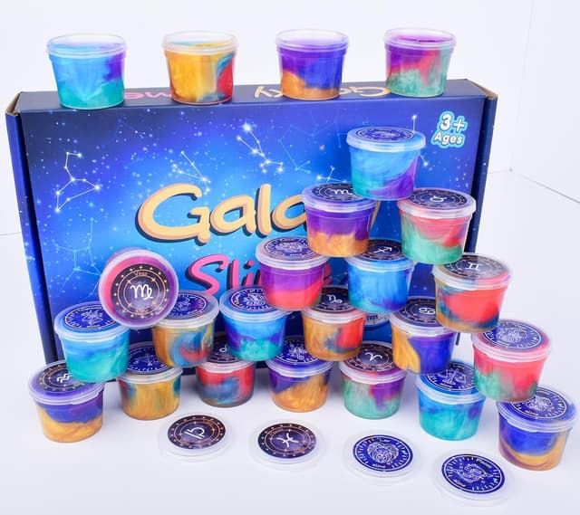 Detalle de 24 Pack Galaxy Slime Kit – Galaxy slime cups for party favours, classroom rewards and goodie bags