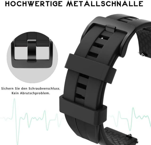Detalle de 22-mm Silikon-Uhrenarmband (kompatibel u. a. mit Huawei Watch GT 46 mm & Samsung Galaxy Watch 46 mm) – Sportband für schnelles Wechseln