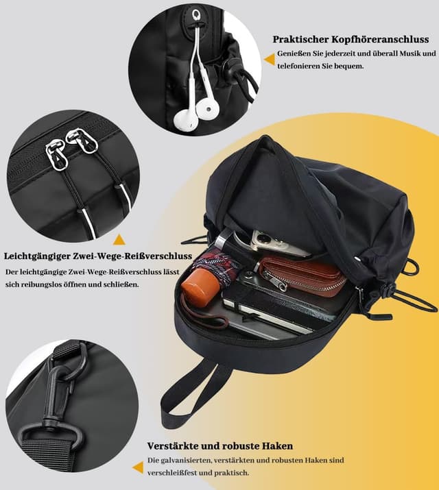 Detalle 2 de ZenithPeak Umhängetasche Herren – wasserabweisende Mini Sling Bag mit Kopfhöreranschluss