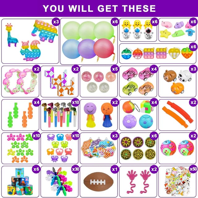 Detalle 2 de OdiuK 185pcs Pop Fidget Toys set — party bag fillers, classroom prizes and stress-relief fidget toys