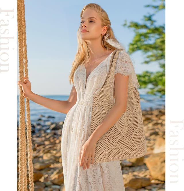 Detalle de Etercycle Crochet Tote Bag – Mesh beach bag in brown for summer days