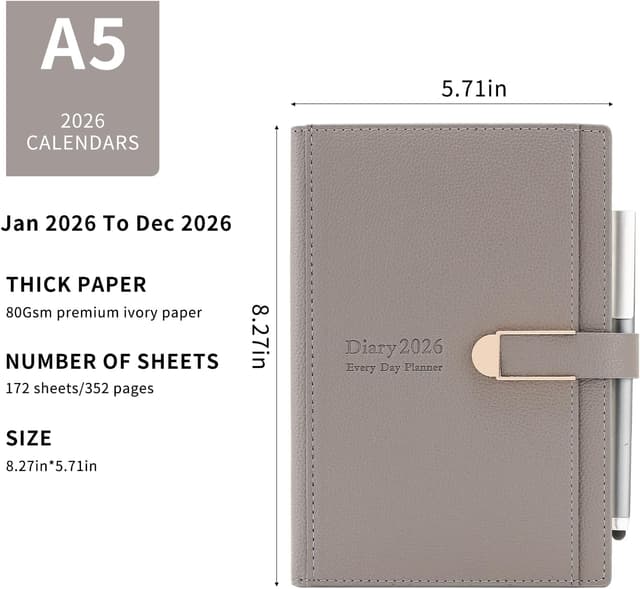Detalle de Mljtoyo akademischer Terminplaner 2026 (A5) – ein Tag pro Seite, Jan–Dez 2026