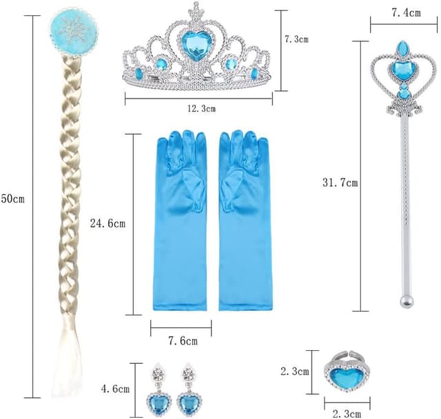 Thumbnail 6 de URAQT Costume di Principessa “Verde Chiaro” con corona, bacchetta, guanti e treccia finta (100–150)