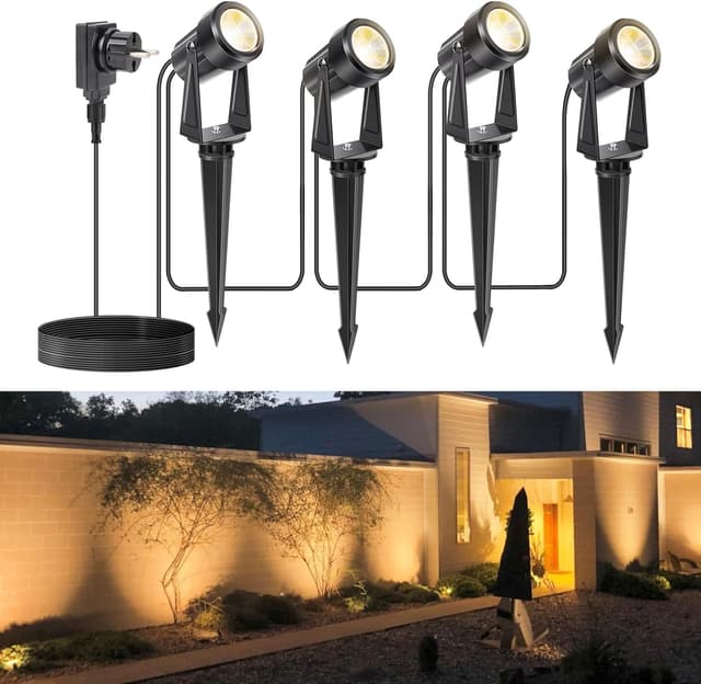 Detalle de NIORSUN LED-Gartenstrahler mit 17-m-Kabel, Warmweiß 3000K und IP67 (4er-Set) für Bäume & Hof