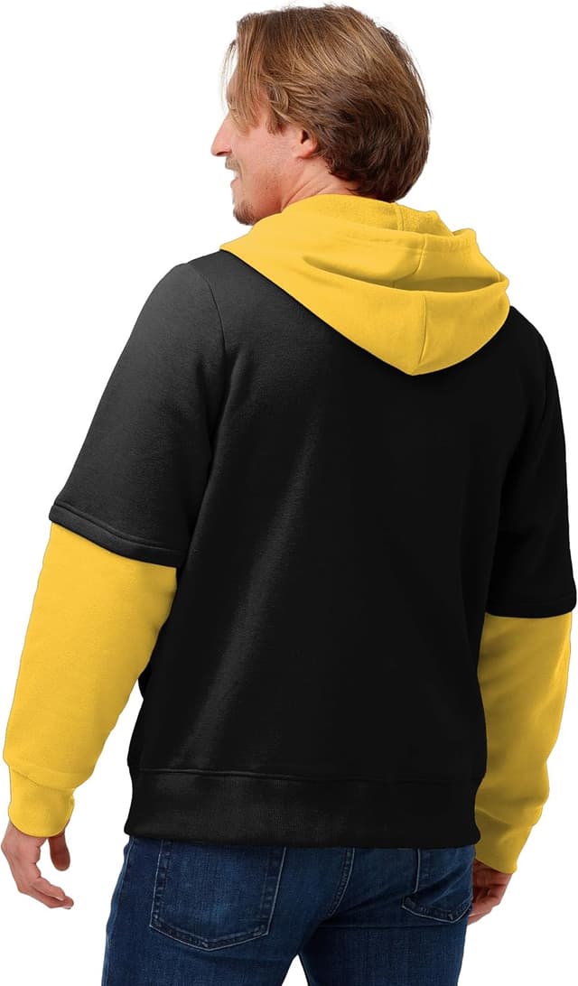 Detalle de FOCO NFL Men’s Team Logo Wordmark Long Sleeve Hooded Button-Up Shirt