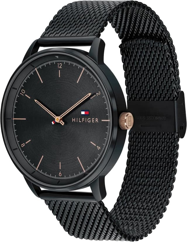 Detalle 2 de Tommy Hilfiger Analog Quarzuhr 1791845 für Herren mit schwarzem Edelstahl-Mesh-Armband