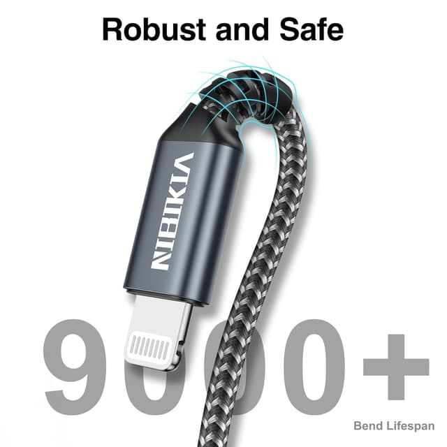 Detalle de NIBIKIA Cavo iPhone Lightning certificato MFi (3 pezzi, 2 m + 2 m + 2 m) per ricarica rapida