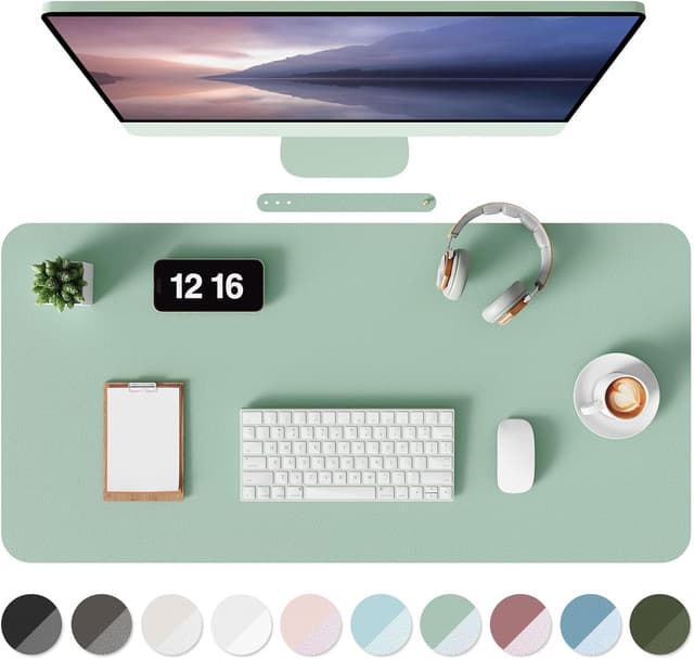 Detalle de MOLMO Non-Slip Desk Mat (Light Green) – Waterproof desk pad, large leather-style mouse mat for office & home, 60 x 35 cm