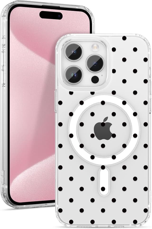 Detalle de ZTOFERA magnetische Hülle für iPhone 15 Pro Max (6,7") – transparente TPU Handyhülle mit Polka-Punkte Muster, schwarz