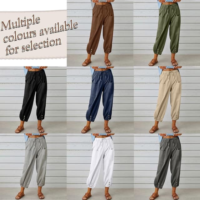 Thumbnail 6 de Pantalon femme d’été en coton fluide – pantacourt 7/8 à taille élastique, ample et décontracté