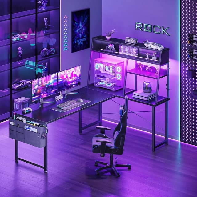 Detalle 2 de Coleshome Scrivania Gaming con LED RGB e angolo reversibile 150x100 cm, nera