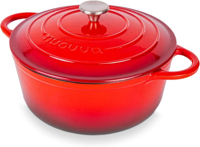 Detalle de Nuovva enamelled cast iron Dutch oven with lid (6.4 quart / 28cm) – oven-safe up to 500°F, red