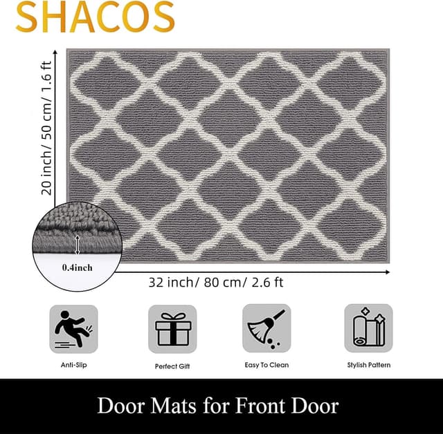 Detalle 2 de SHACOS Door Mats 20"x32" Indoor Washable Kitchen Entryway Rug (Light Gray) — Non-Slip, Absorbent Doormat