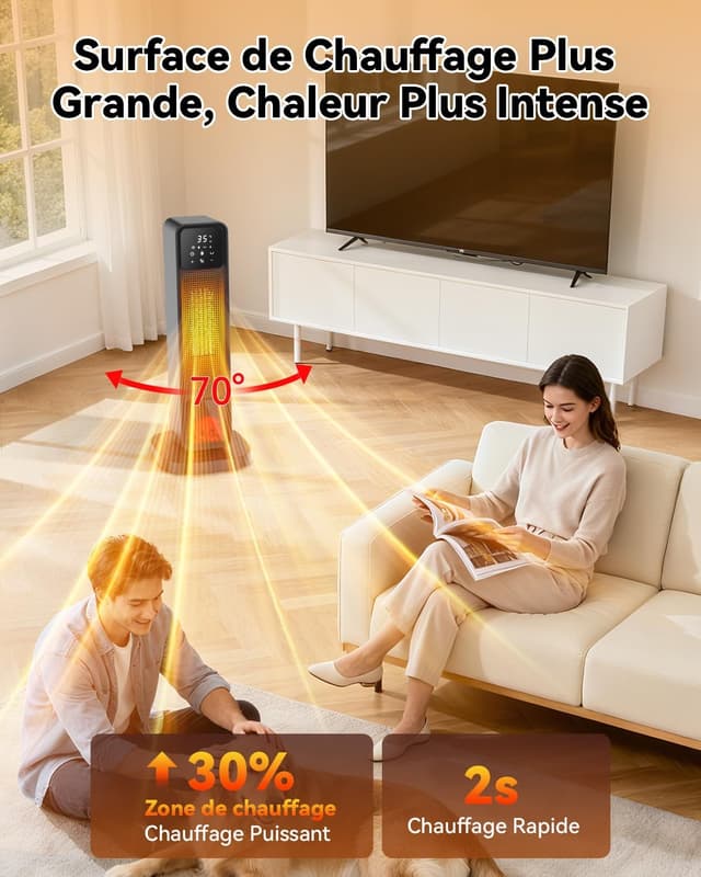 Thumbnail 6 de Chauffage d’appoint 2200W télécommande, 4 modes, 12H ⛱