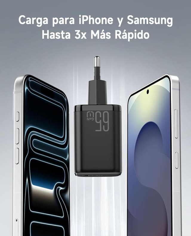 Detalle de ViSSKO cargador de 65W para MacBook Air con USB-C PD 3.0 y GaN II (cable trenzado USB-C de 2 m)