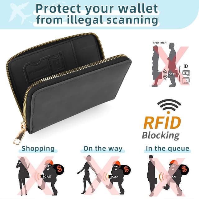 Detalle 1 de Zidoley Passport Holder Travel Wallet RFID Blocking (Black) with Wrist Strap