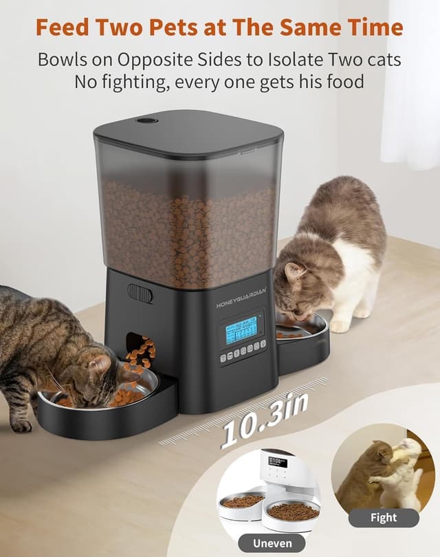 Detalle 2 de HoneyGuaridan Automatic Cat Feeder with Timer (3.5L) and Stainless Steel Bowl
