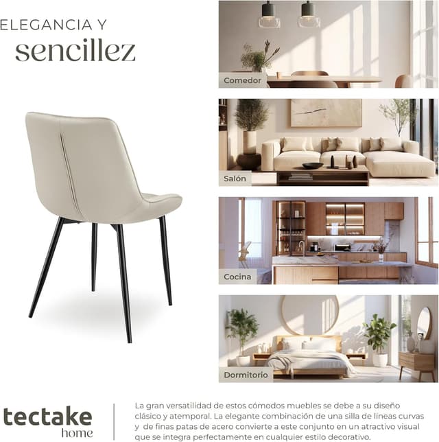 Thumbnail 6 de tectake Sillas de Comedor Aterciopeladas crema