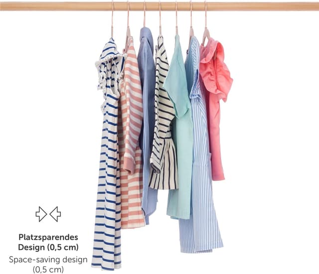 Detalle 2 de Laleni Kinderkleiderbügel (30 Stück) mit Samtbezug, 360° drehbar & rutschfest – Rosegold & Puderrosa