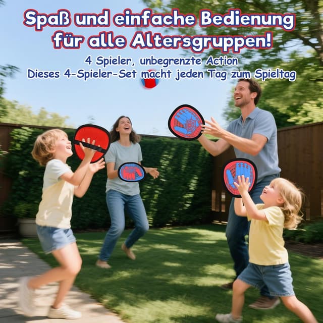Detalle de Sunrad Klettballspiel mit 4 Fangscheiben und 4 Bällen – wasserdichtes Wurf- und Fangspiel für Kinder & Erwachsene