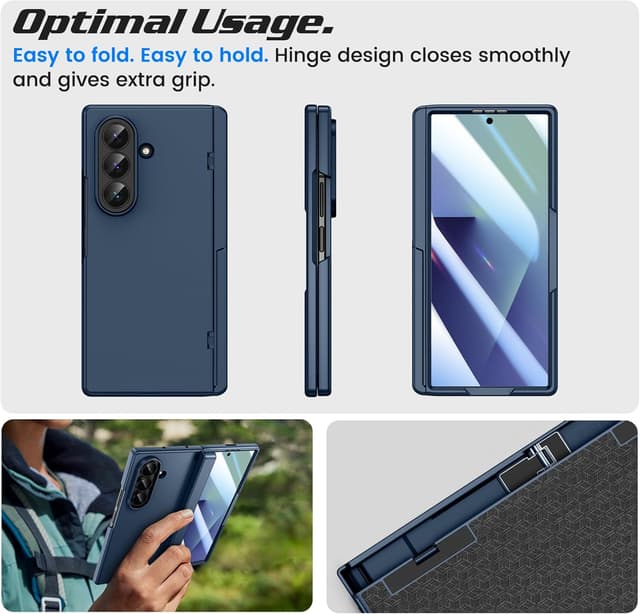 Thumbnail 6 de Doeshine Galaxy Z Fold 7 Case with Kickstand & Front Screen Protector (Blue) — Magnetic hinge protection