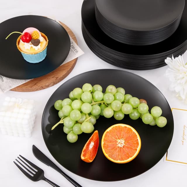 Thumbnail 2 de EI 150pcs Black Plastic Plates 10.25" dinner plates 🍽