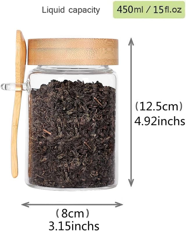 Detalle 2 de Glass Jar with Screw Lid and Spoon (6-Pack, 16 oz) for Loose Leaf Tea, Sugar, Salt, and Overnight Oats