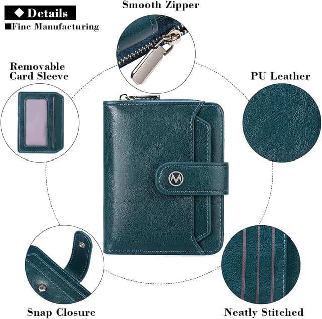 Detalle de FALAN MULE Women’s RFID Blocking Small Bifold Purse with Zipper Coin Pocket & ID Window