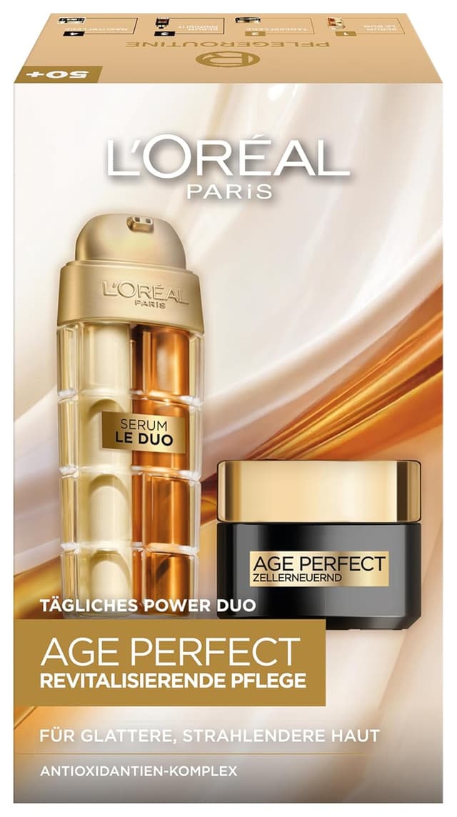 Detalle de L'Oréal Paris Age Perfect Anti-Aging Routine Duo mit Serum Le Duo & Zell-Renaissance Tagespflege (Geschenkset, 30 ml + 50 ml)