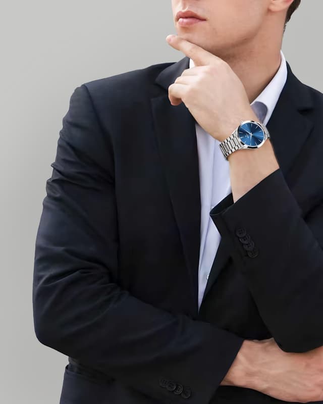 Detalle de Weayege Herren Analog-Uhr mit Quarzwerk und Edelstahl-Meshband (44 mm)