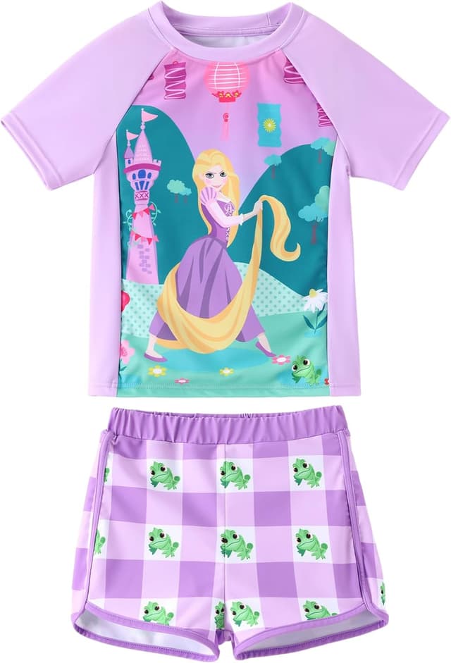 Detalle de Disney Frozen Elsa Girls UPF 50+ Two-Piece Tankini Swim Set (Rashguard)