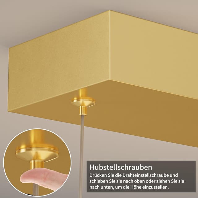 Detalle de Mikeru 100 cm dimmbare Pendelleuchte mit Fernbedienung und Memory-Funktion (3000/4500/6000 K, gold)