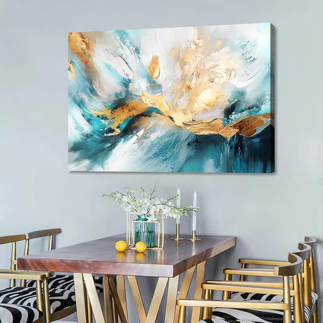 Thumbnail 1 de Abstrakt Weiß Grün Gold Leinwandbild 120x80 cm