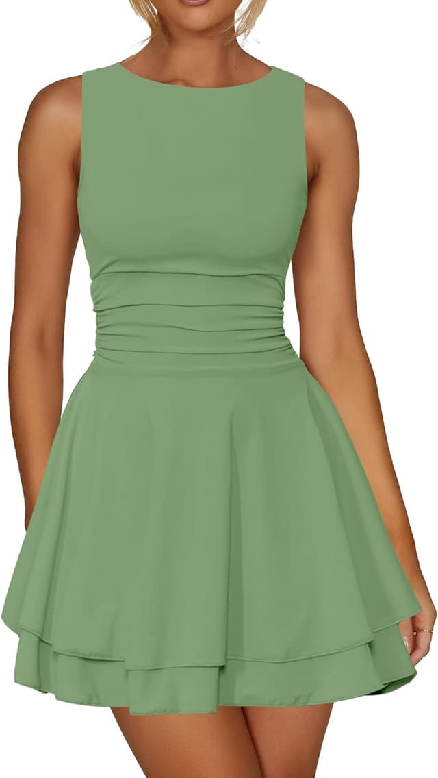 Thumbnail 6 de Kaximil Women’s Ruffle Hem Boat Neck Mini Dress — Ruched Corset-Style A-Line Party Dress