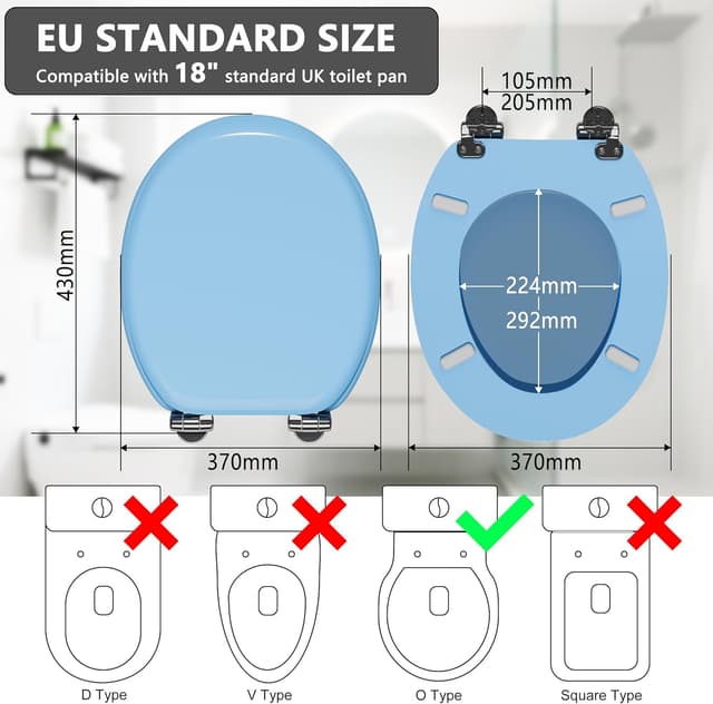 Detalle 2 de Angel Shield Wooden Toilet Seat with Adjustable Soft Close Hinges (Blue) – Quick Release & Removable Lid