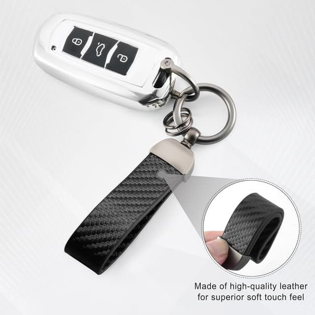 Thumbnail 2 de JUSTTOP Leather Keychain Carbon Fiber Ring