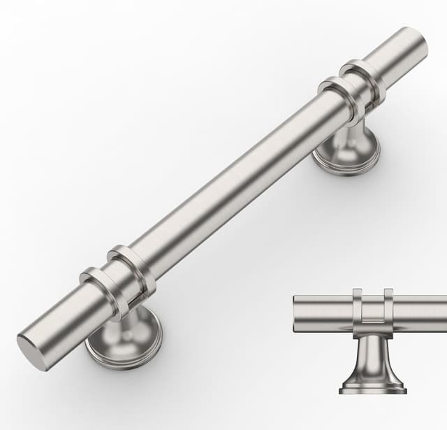 Detalle de Amerdeco 10 maniglie per mobili nichel spazzolato, foro 96 mm (argento) in lega di alluminio