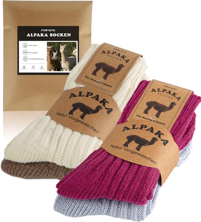 Thumbnail 6 de FORVEVO Alpaka Socken 4 Paar Wollsocken