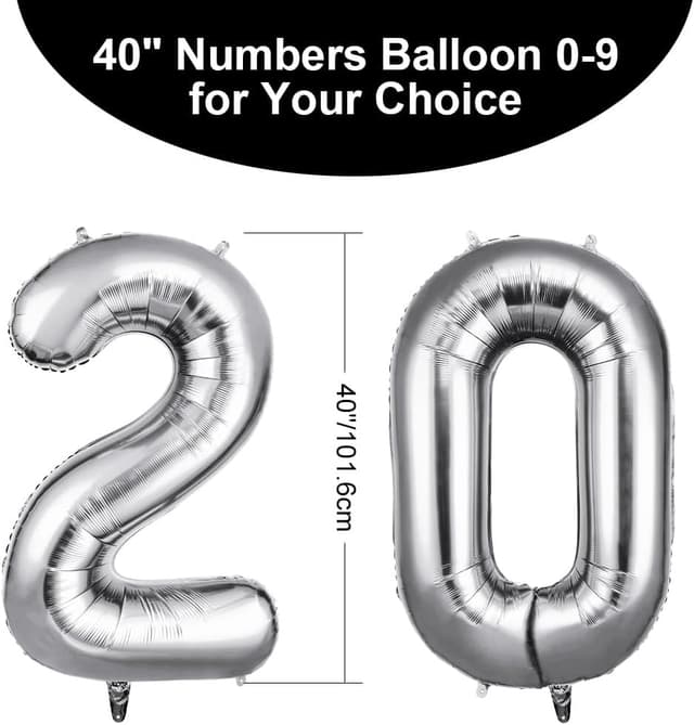 Thumbnail 1 de OFFCUP Zahlen Luftballon 20 Silber 101 cm