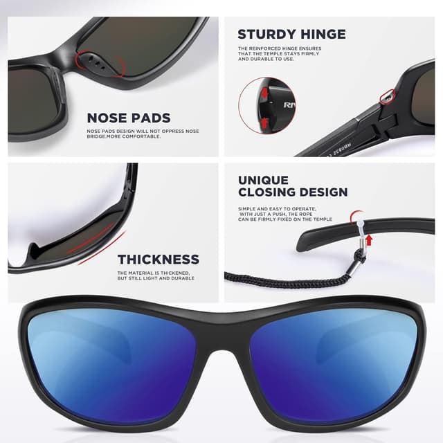 Detalle de RIVBOS RB832 TR90 Polarised Sports Sunglasses for Men with UV400 Protection