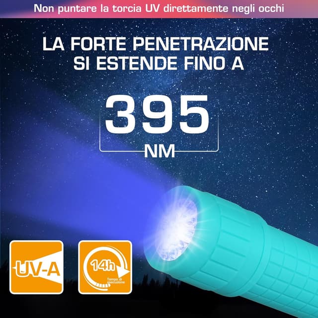 Detalle de EverBrite Torcia UV LED portatile da 395 nm (confezione da 6 pezzi, 6 colori) per rilevare macchie e urina di animali