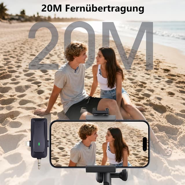 Thumbnail 6 de QINOJA Wireless Lavalier Mikrofon 4-in-1 für iPhone, Handy, Kamera und Computer – kabelloses Ansteckmikrofon